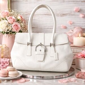 Coach Vintage Hand Shoulder Bag Soho‎ White Leather Satchel Silver Hardware